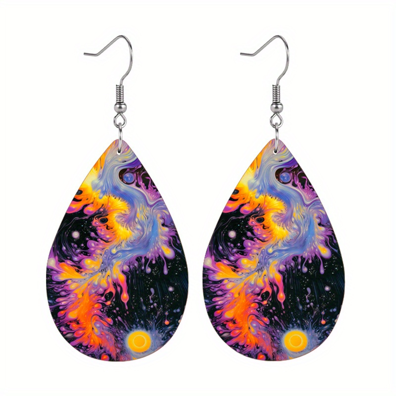 2D Bohemia Abstract Art Pattern PU Dangle Earrings